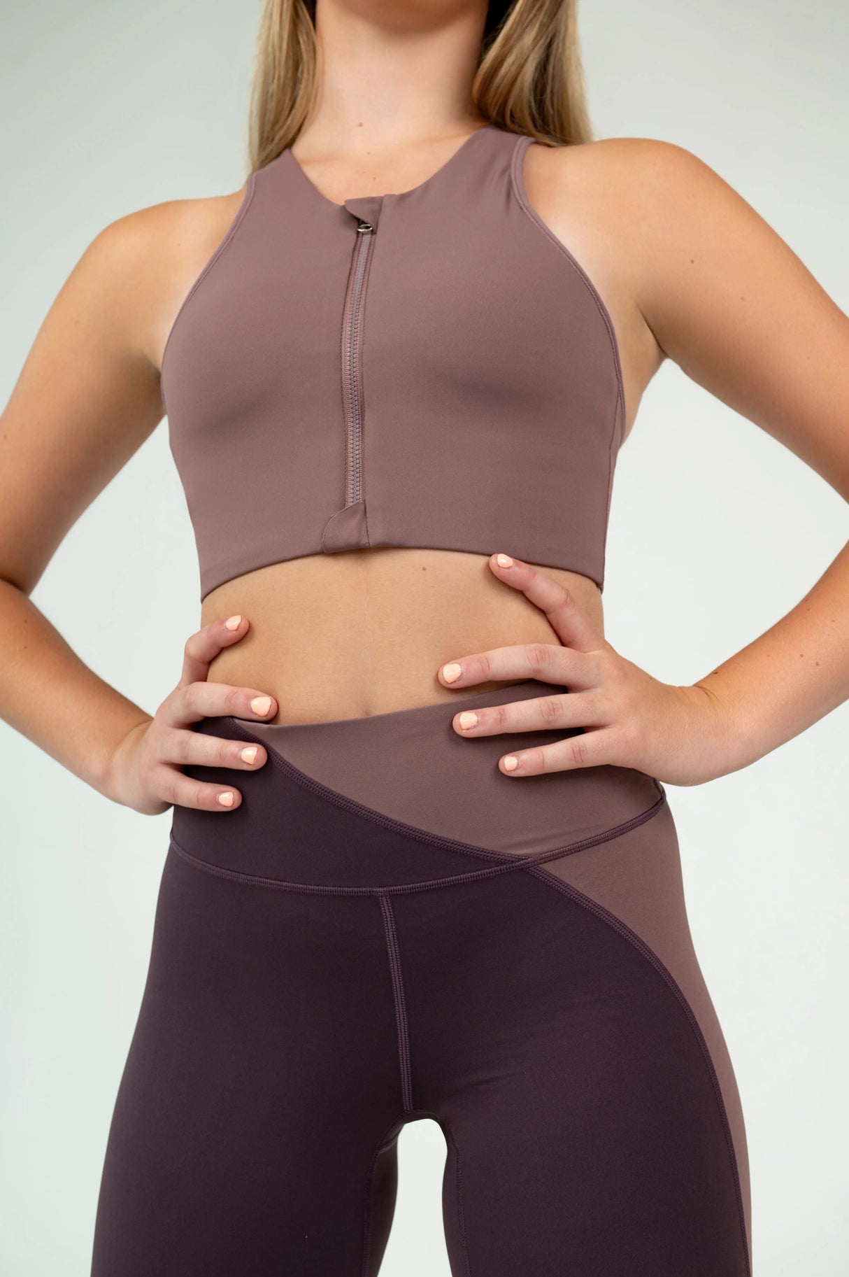 Chestnut Zip-Up Sports Bra