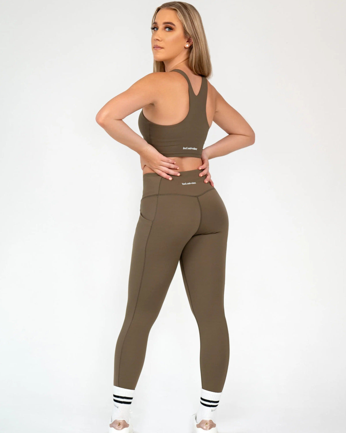 Khaki High Waist Leggings with Pockets