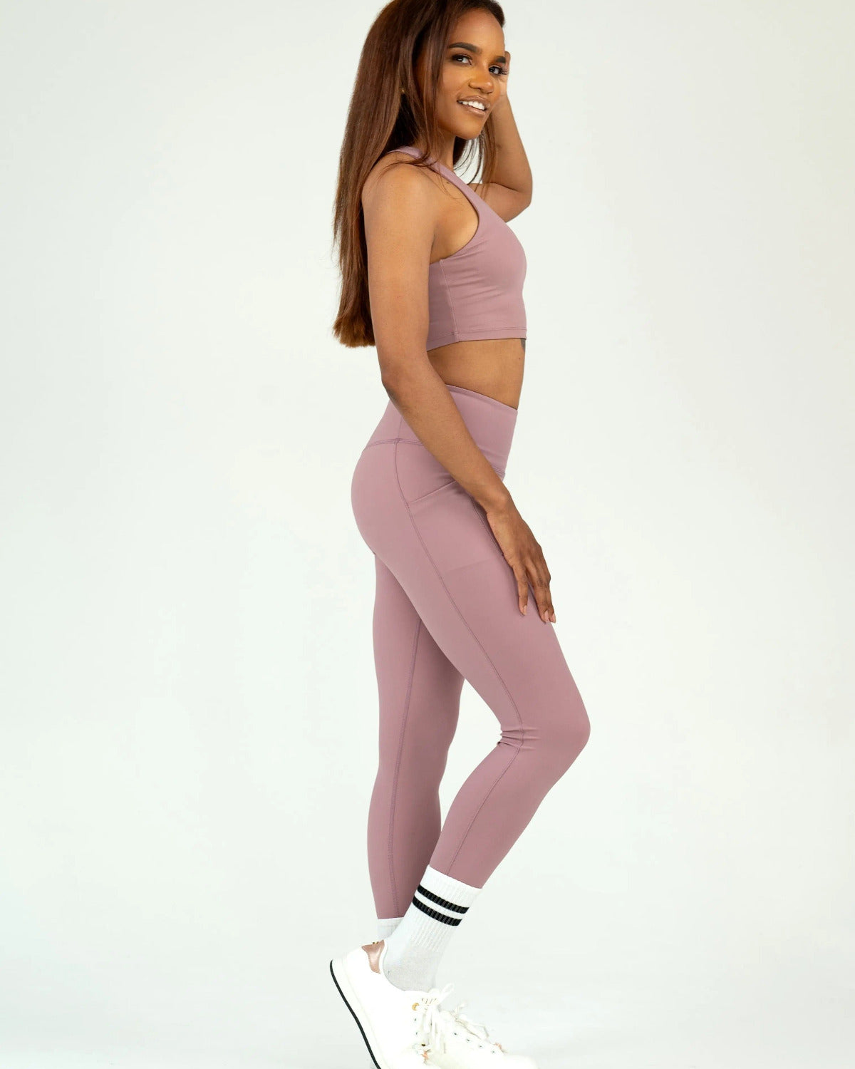 Mauve High Waist Leggings with Pockets