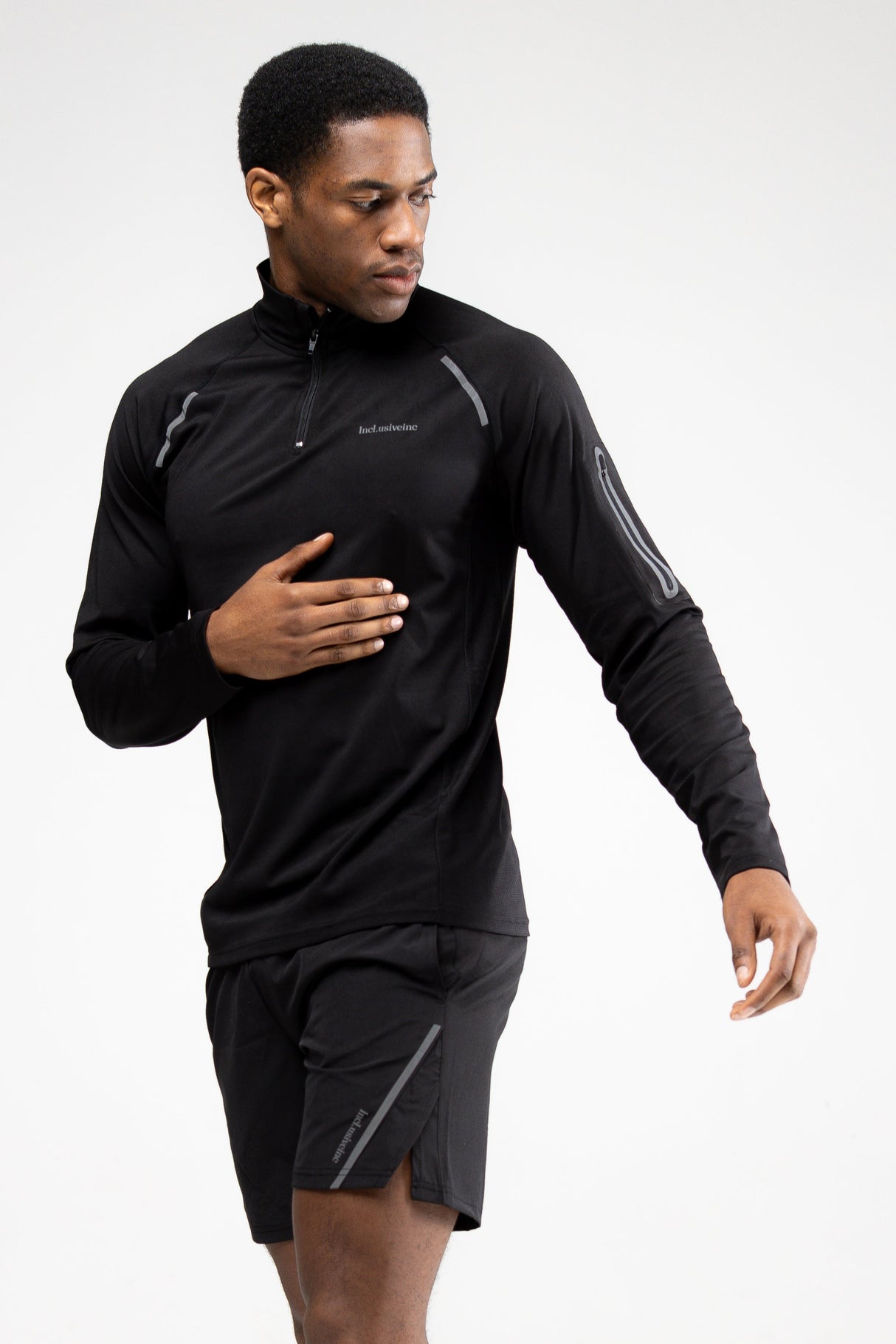 men’s zip long sleeve training top black