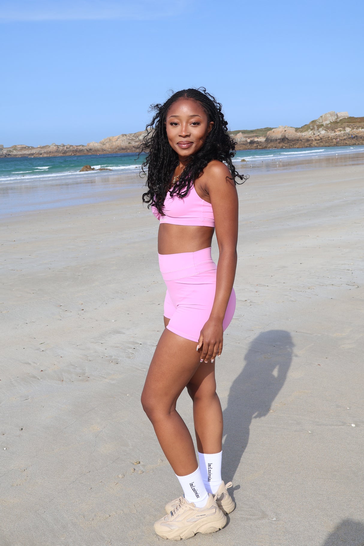 high waist pink peformance shorts