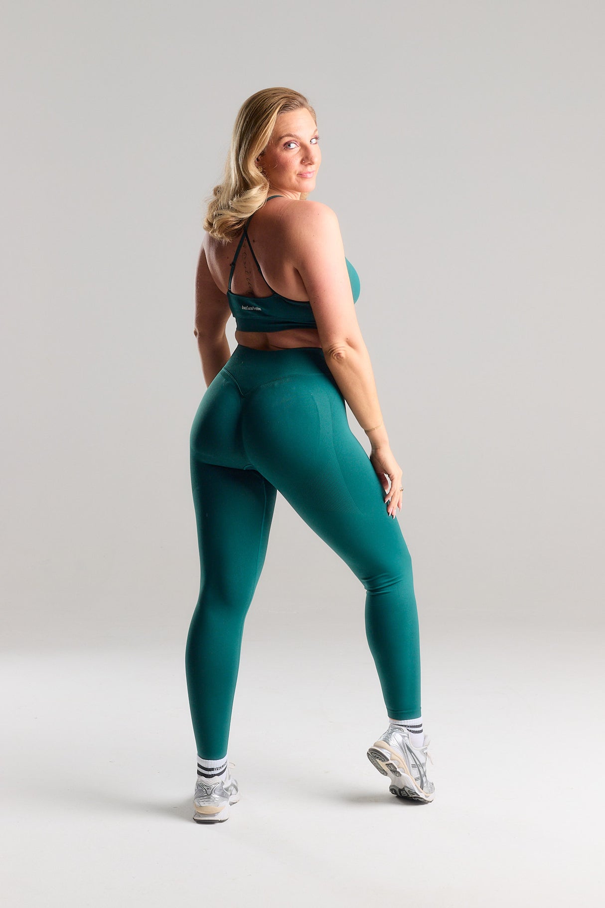 Sculpt Collection Seamless Leggings with White Logo Green