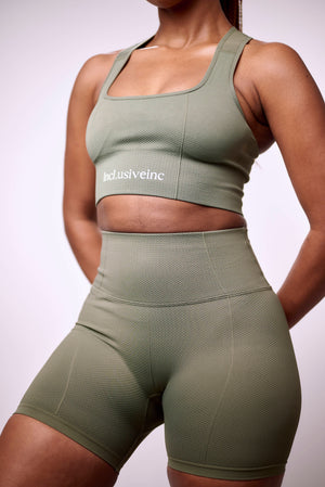 Army Green Warm High-Waist Shorts