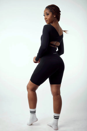 Black Biker Shorts with Pockets