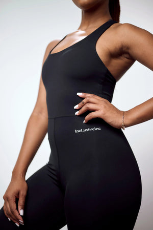 Black Cross-Back Long Unitard  Squat Proof