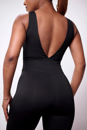 Black V-Back Long Unitard Squat Proof