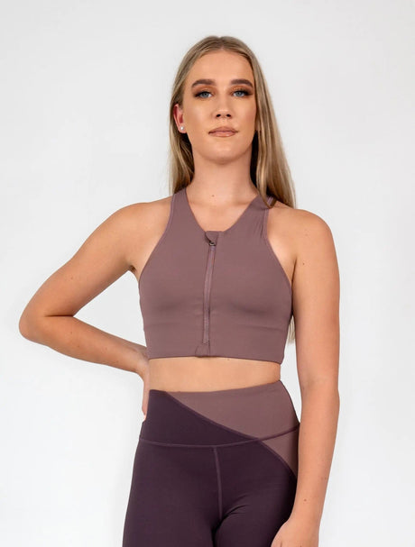 Chestnut Zip-Up Sports Bra