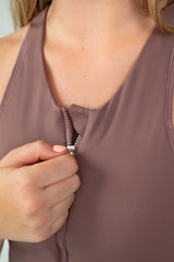 Chestnut Zip-Up Sports Bra