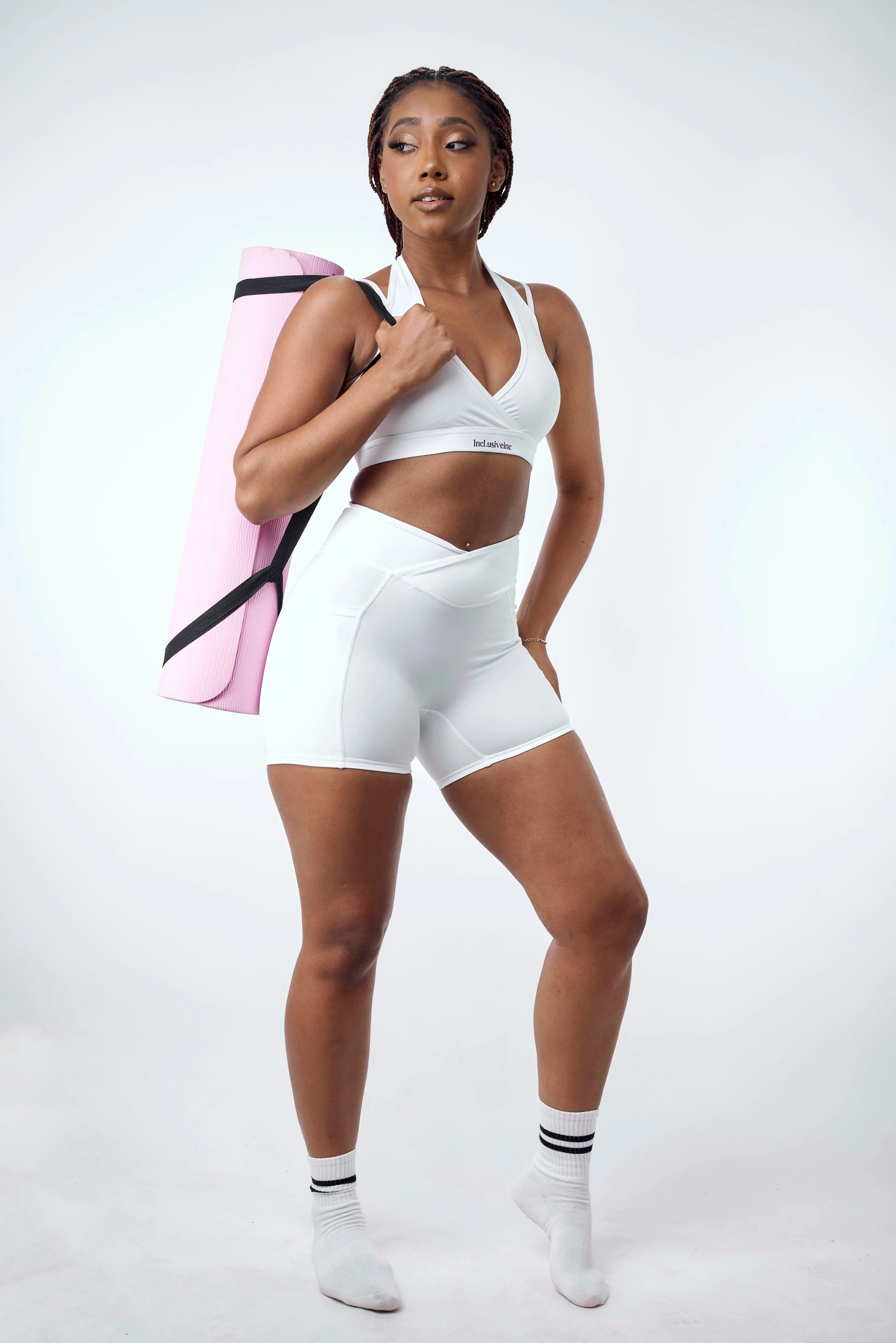 White Halter Strap Sports Bra