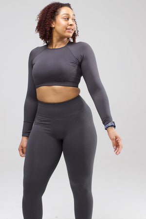 charcoal grey long sleeve crop top