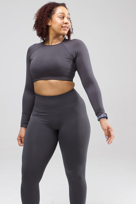 charcoal grey long sleeve crop top