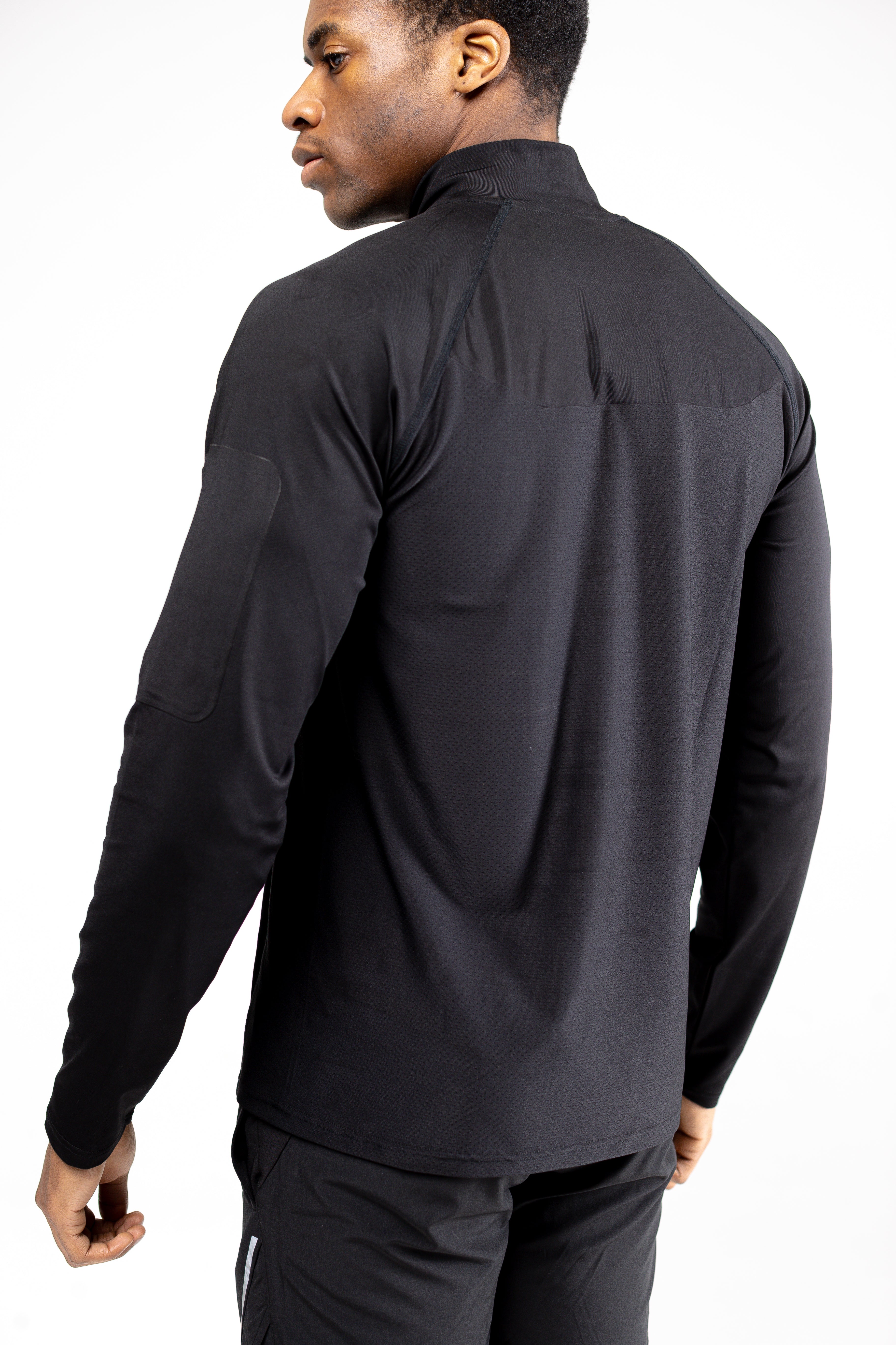 Black men’s zip long sleeve training top 