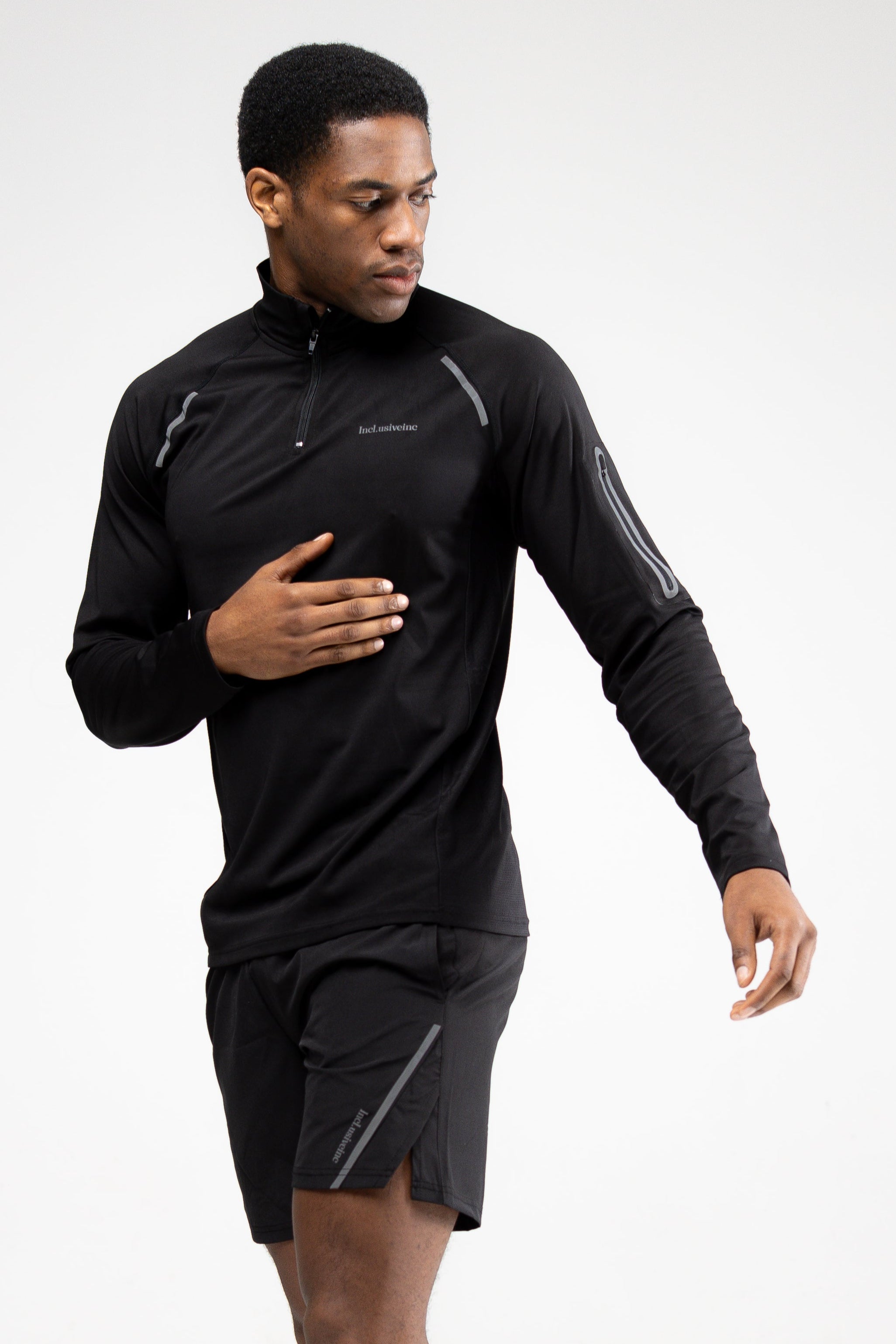 Black men’s zip long sleeve training top 