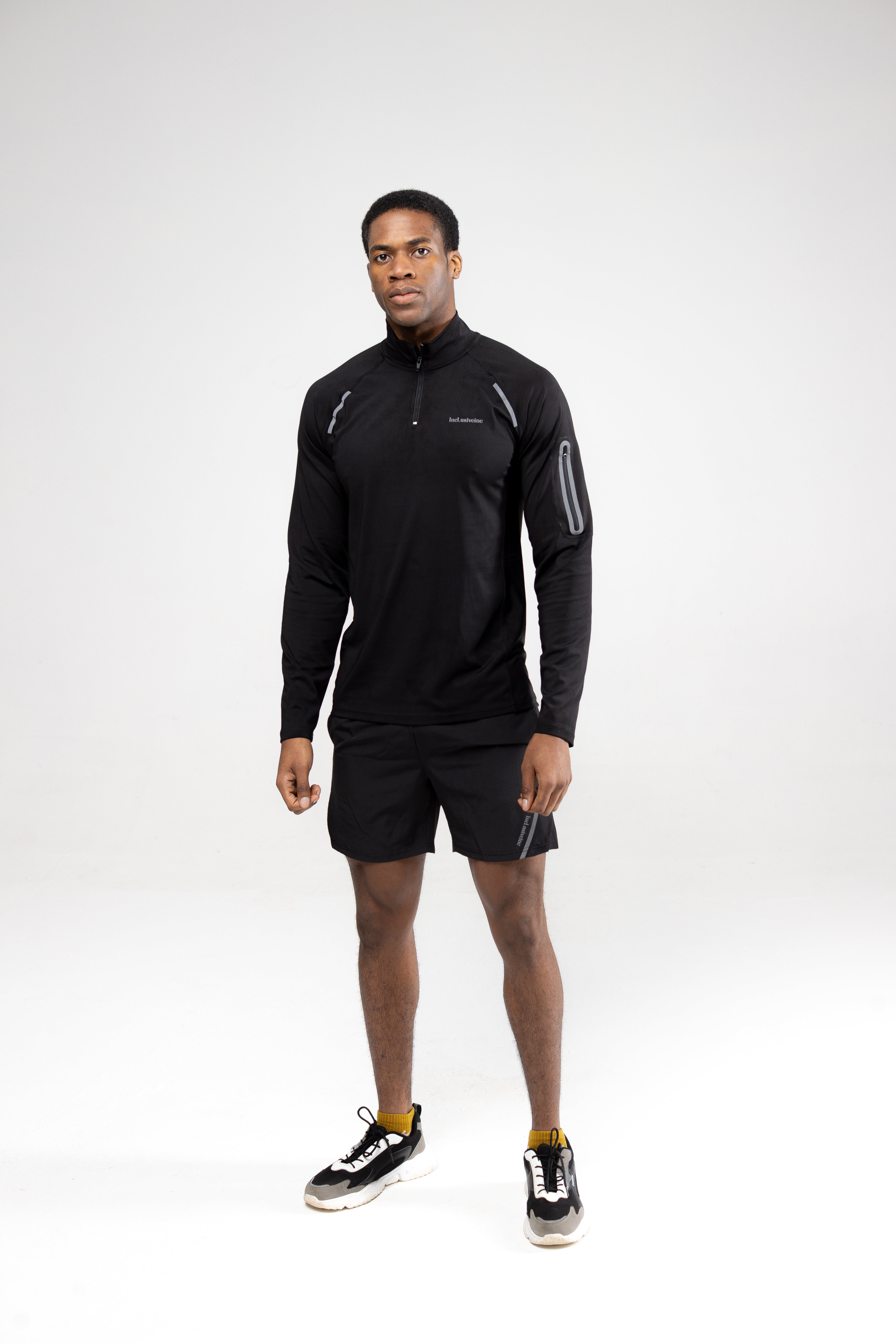 Black men’s zip long sleeve training top 