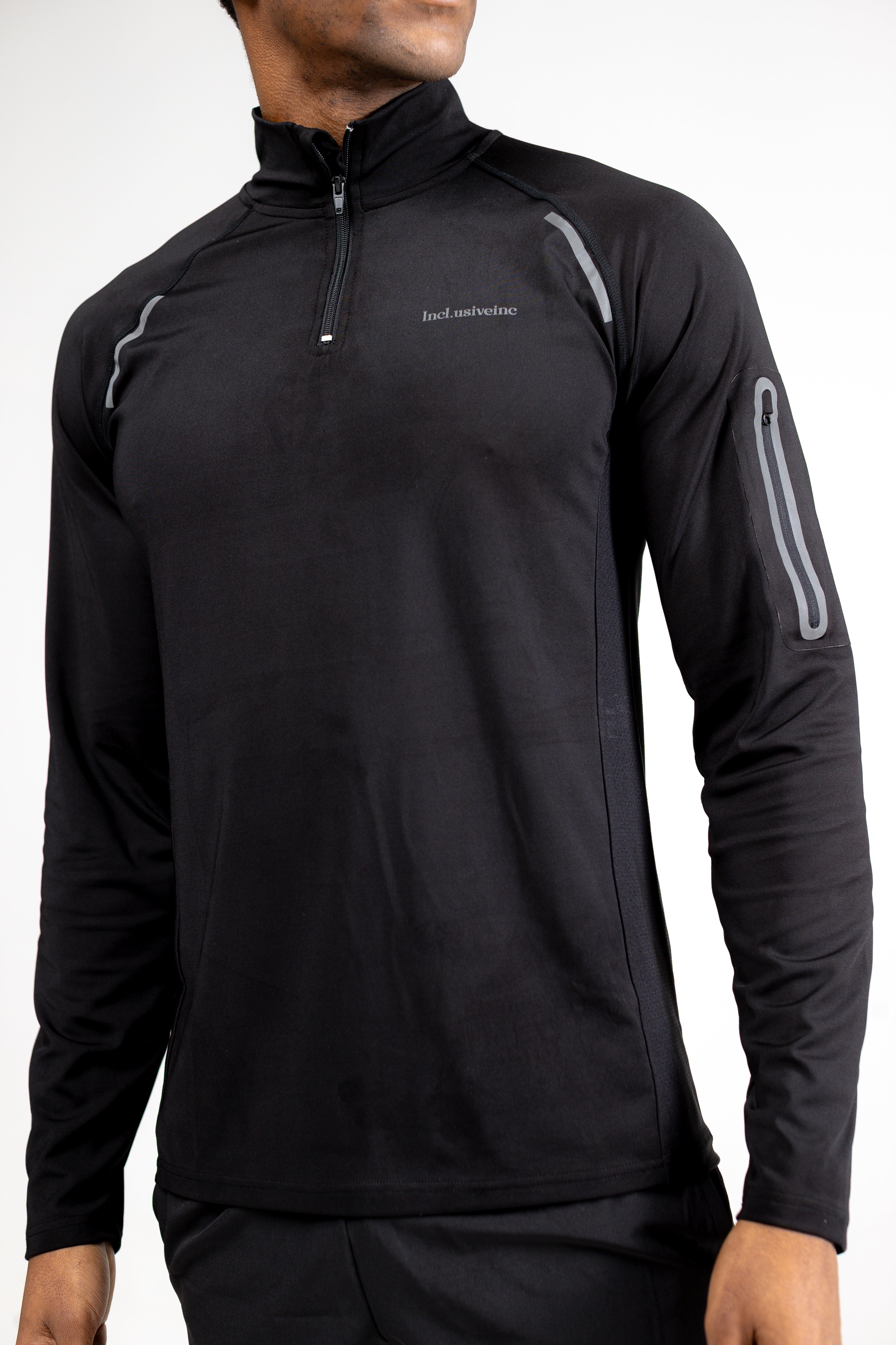 Black men’s zip long sleeve training top 