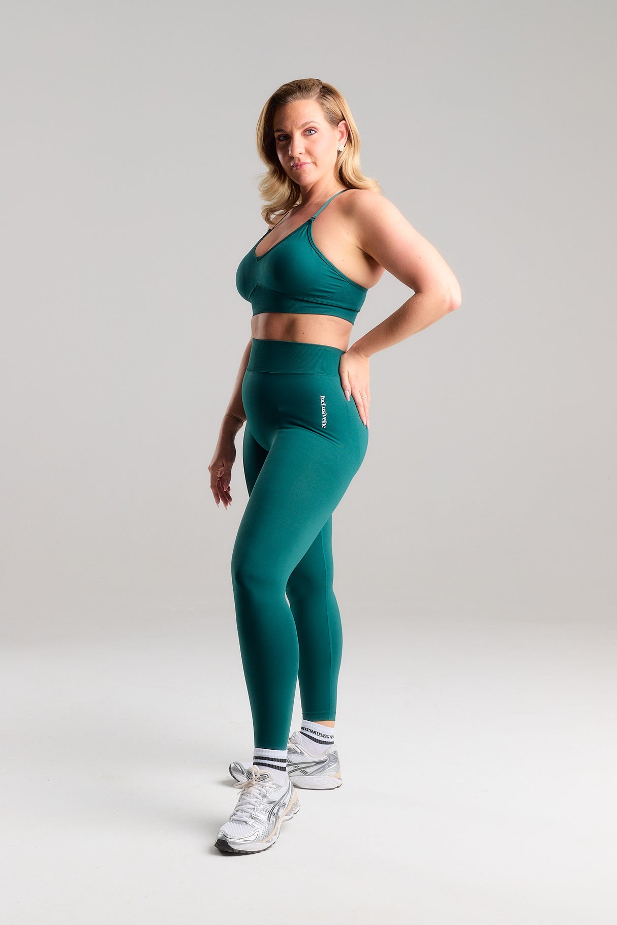 Sculpt Collection Seamless Leggings with White Logo Green