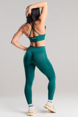 Seamless Strappy Sports Bra with white Logo