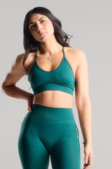 Seamless Strappy Sports Bra with white Logo