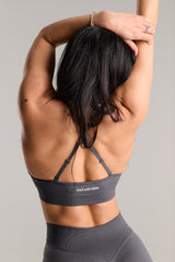 Seamless Strappy Sports Bra with white Logo