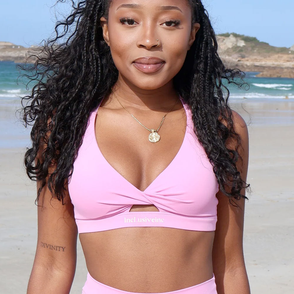 Pink Front Twist Performance Sports Bra