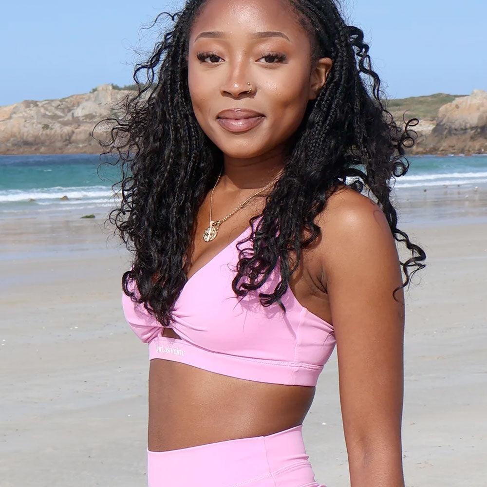 Pink Front Twist Performance Sports Bra