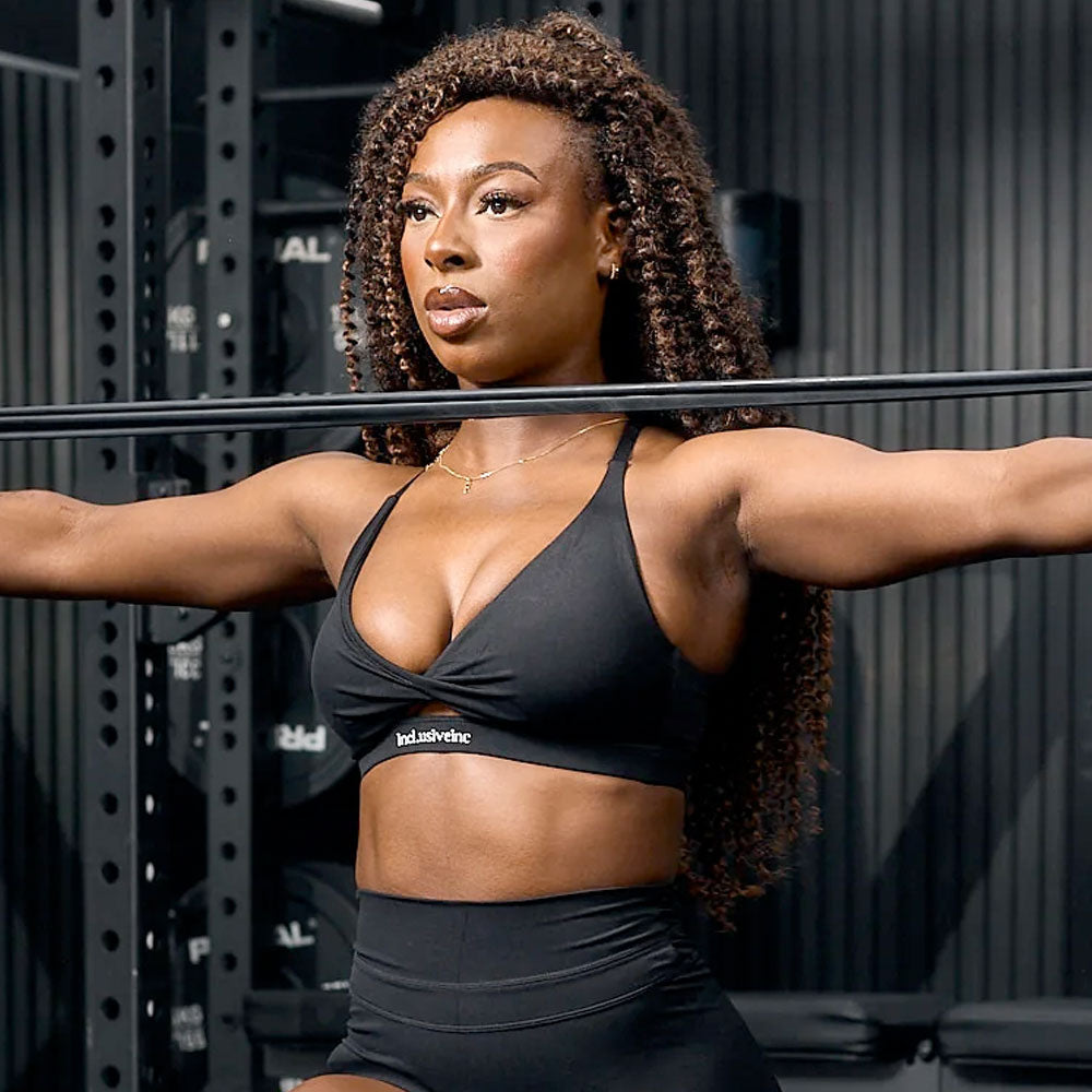 Black Front Twist Performance Sports Bra